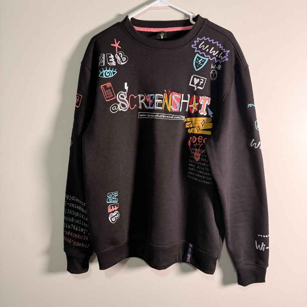 Screenshot Brand Mens Black Graphic Embroidered Streetwear Sweatshirt Large - Picture 6 of 7